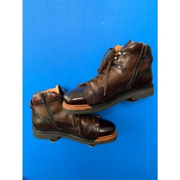 SANTONI EVEREST HIKING BOOT 8.5  D DERBY BURNISHED BROWN ZIPPER